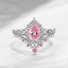 'Elara' - Antique IGI Certified Pear Cut Lab Pink Diamond Engagement Ring Set