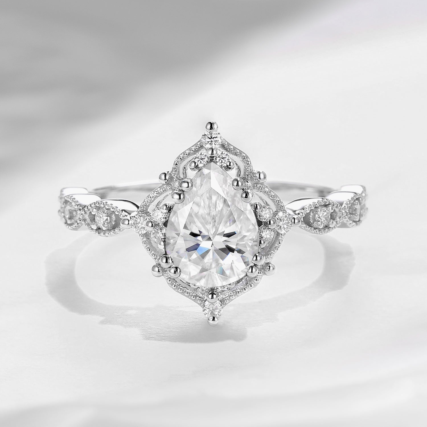 Vintage 1.5ct Pear Shaped Moissanite Engagement Ring