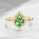 Vintage Pear Cut Lab Tsavorite Classic Milgrain Engagement Ring