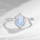 Classic Long Hexagon Moonstone Engagement Ring