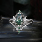 Crescent Moon | Infinity Coffin Moss Agate Twisted Engagement Ring Set 2pcs - Alexandria
