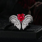 Heart Shaped Lab Ruby Vintage Bridal Set 2pcs - Bat Ring
