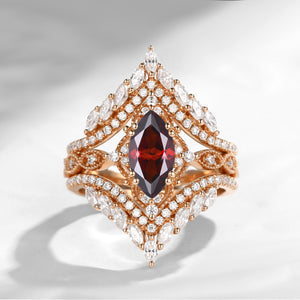 Vintage Style Marquise Garnet Cage Ring 2pcs