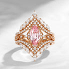 Vintage Style Marquise Lab Pink Sapphire Cage Ring 2pcs
