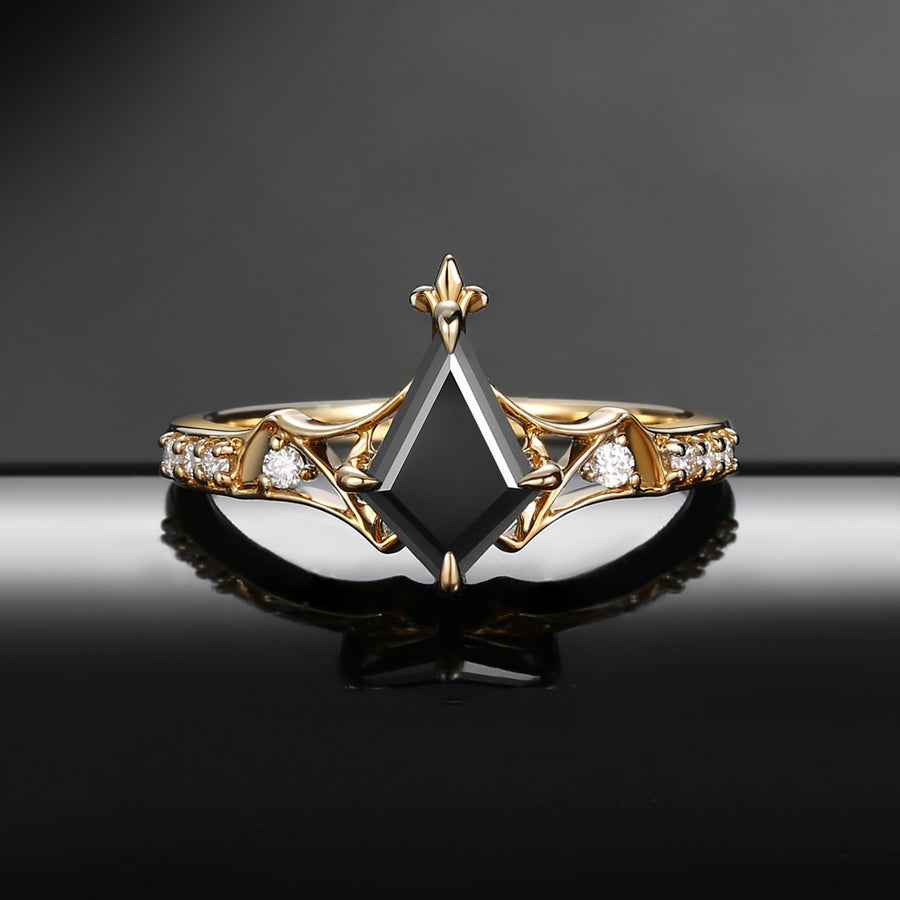 Black moissanite kite cut gothic engagement ring