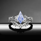 Thorns & Roses - Fantasy Carved  Gothic Nature Inspired Kite Lab Cornflower Sapphire Twisted Vine Engagement Ring Set