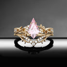 Nature Inspired Kite Lab Pink Sapphire Twisted Vines Gothic Black Gold Engagement Ring Set 2pcs - 'Thorns & Roses'