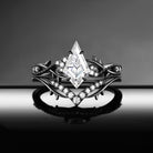 Nature Inspired Kite Moissanite Twisted Vines Gothic Black Gold Engagement Ring Set 2pcs - 'Thorns & Roses'