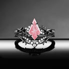 Gothic Nature Inspired Fantasy Carved Kite Lab Pink Sapphire Twisted Vine Engagement Ring Set 2pcs - 'Thorns & Roses'