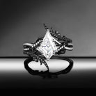 Thorns & Roses - 18K Gothic Kite Cut Moissanite Two-Tone Cage Ring Set with Thorn-Inspired Band