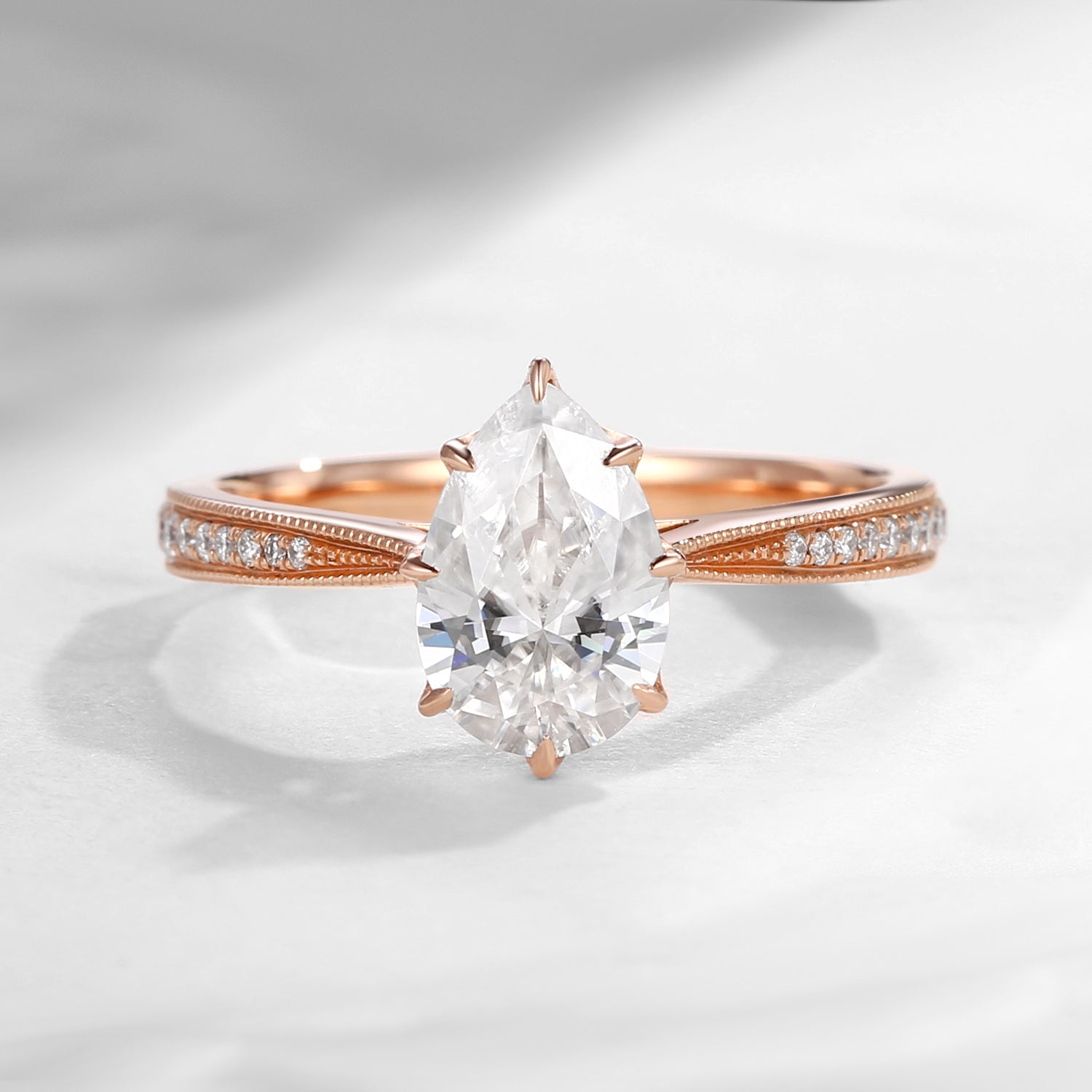 Pear Shaped Moissanite Solitaire Engagement Ring 