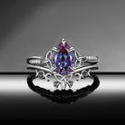 Celtic Moon | Pear Cut Lab Alexandrite Celtic Inspired Engagement Ring Set 2pcs