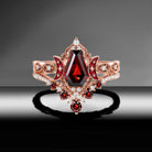 Crescent Moon | Coffin Cut Garnet Red Enamel 'Ultra Celestial' Ring Set 2pcs