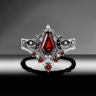 Crescent Moon | Coffin Cut Garnet Black Enamel 'Ultra Celestial' Ring Set 2pcs