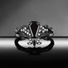 Thorns & Roses - Gothic Coffin Cut Black Moissanite Leaf Twisted Engagement Ring Set with Thorn-inspired Band