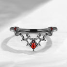 Gothic Bat Inspired Kite Cut Garnet Bat Wing Curved Wedding Ring - Dark Romance