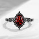 Vintage Inspired - Gothic Coffin Cut Red Garnet Engagement Ring in Black Gold