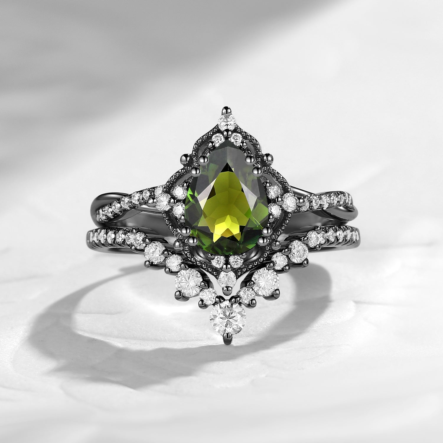 Vintage Inspired Pear Cut Natural Tourmaline Infinity Engagement Ring 2pcs