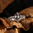 Non-Traditional Pear Cut Salt And Pepper Diamond Engagement Ring Set 2pcs