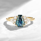 Classic Coffin Shaped Natural Teal Sapphire Engagement Ring with Diamond Accents