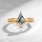 Classic Kite Cut Moss Agate Engagement Ring 2pcs