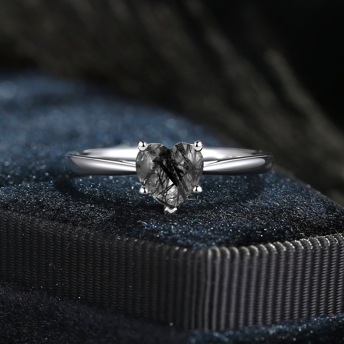 Classic Heart Shaped Solitaire Black Rutilated Quartz Promise Ring ...