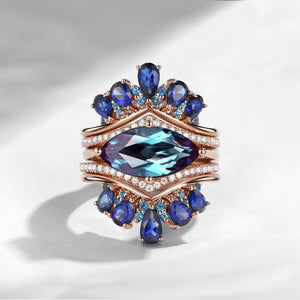 Maximalist Vintage Marquise Lab Alexandrite 'Royal Extravaganza' Ring Set 5pcs