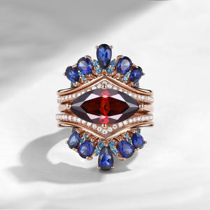 Maximalist Vintage Marquise Garnet 'Royal Extravaganza' Ring Set 5pcs