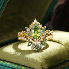 Crescent Moon | Pear Cut Peridot 'Ultra Galaxy' Engagement Ring Set 2pcs