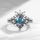 Celtic Moon - Firework Cut Pear Lab Alexandrite Moon Engagement Ring Set with Infinity Symbol