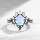 Celtic Moon - Pear Cut Natural Moonstone Moon Engagement Ring Set with Infinity Symbol