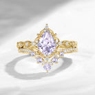 Antique Pear Cut Lab Lavender Sapphire Engagement Ring 2pcs