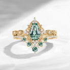 'Helena' - Vintage Coffin Cut Lab Green Sapphire Engagement Ring Set