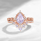 Antique Firework Cut Pear Lab Lavender Sapphire Engagement Ring 2pcs