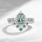 'Helena' - Vintage Coffin Cut Lab Green Sapphire Engagement Ring Set