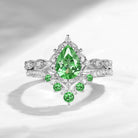 Antique Pear Cut Lab Tsavorite Engagement Ring 2pcs