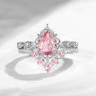 Antique Pear Cut Lab Pink Sapphire Engagement Ring 2pcs