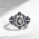 Nature Inspired Pear Cut Salt & Pepper Diamond Halo Engagement Ring Set 3pcs