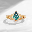 Celtic Moon  'Celestial Moon' - Kite Cut Lab Teal Sapphire Split Band Engagement Ring Set