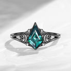 Celtic Moon 'Celestial Moon' - Kite Cut Lab Teal Sapphire Split Band Engagement Ring