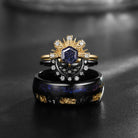 Retro Sun & Moon Two-Toned Ring & Double Electroplated Band Couple Ring Set