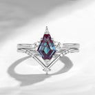 Alexandrite Minimalist Coffin Kite Star Engagement Ring Set 2pcs