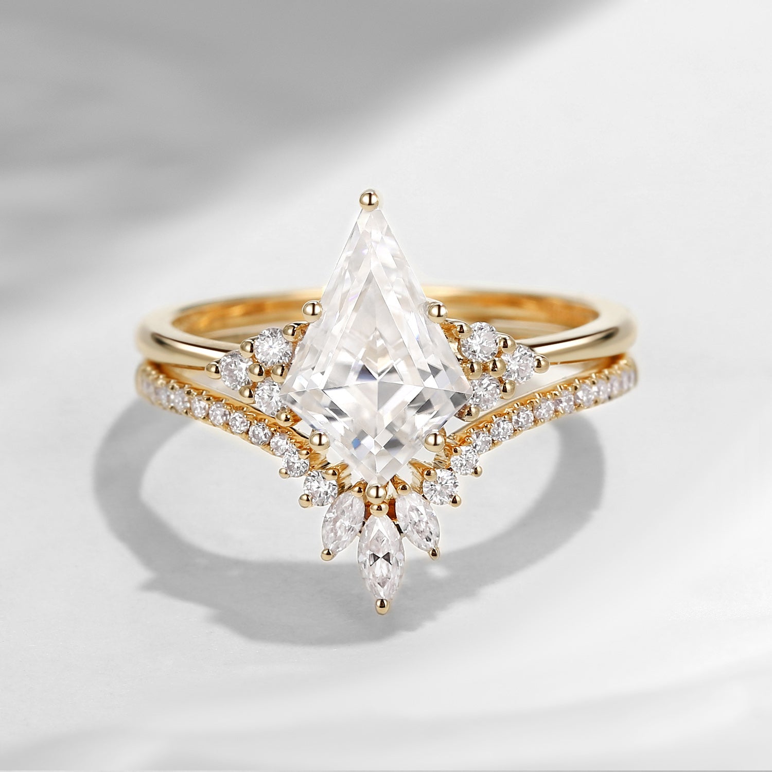 2.0ct Kite Cut Moissanite Engagement Ring Set 