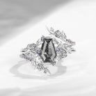 Nature Inspired Twist Coffin Cut Salt & Pepper Diamond Engagement Ring Set 2pcs
