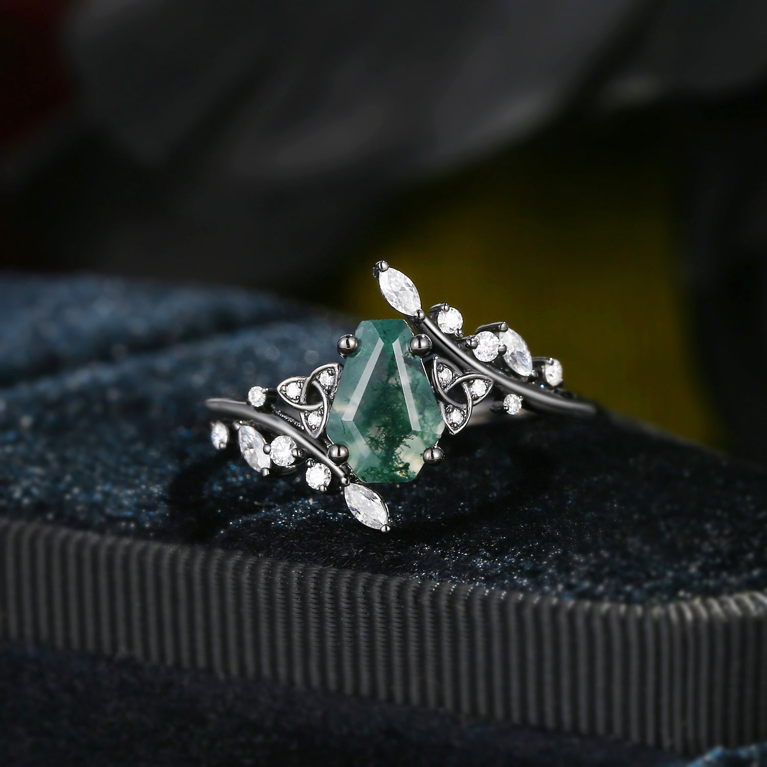 Coffin Moss Agate Nature Inspired Celtic Engagement Ring