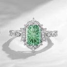 Crescent Moon | Art Deco Fantasy Carved Emerald Cut Lab Green Sapphire Engagement Ring
