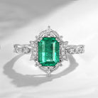 Crescent Moon | Vintage Inspired Art Deco Emerald Cut Natural Emerald Engagement Ring