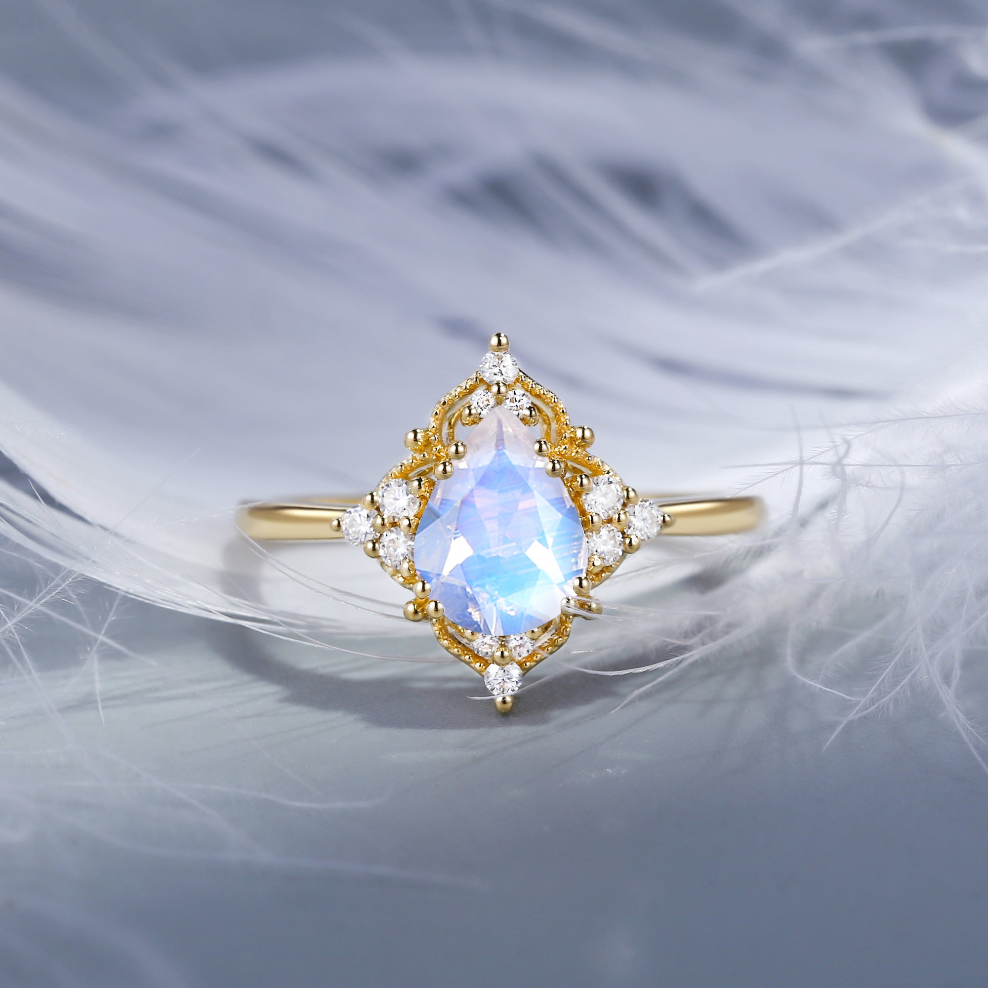 Vintage Inspired Pear Shaped Moonstone Engagement Ring