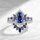 Crescent Moon | Coffin Cut Lab Sapphire Engagement Ring Set 2pcs- 'Ultra Galaxy'