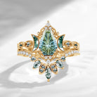 Crescent Moon | Fantasy Cut Coffin Shaped Natural Multi-Colored Sapphire 'Ultra Galaxy' Engagement Ring Set 2pcs
